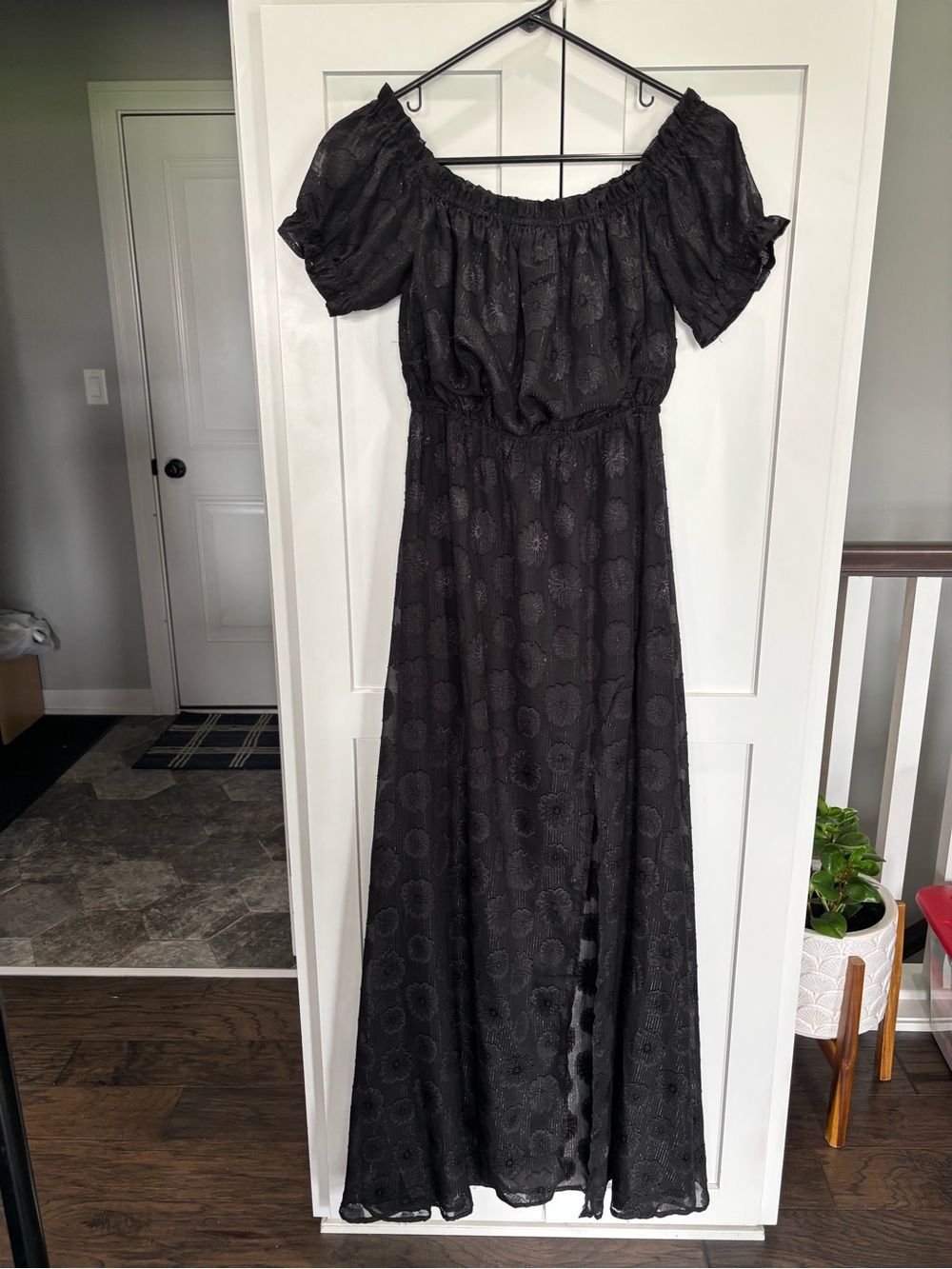 Lulu's Black Sheer Off-Shoulder Floral Maxi Dress